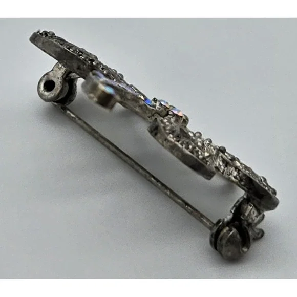 Vintage Dragonfly Brooch Silver Tone Marcasite Style AB Rhinestone Insect Pin - Picture 4 of 9